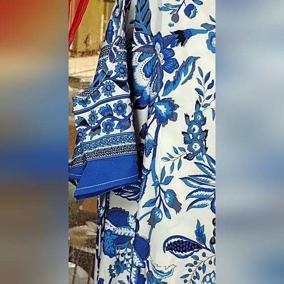 Sz 20 NEW Blue/White Floral Cold Shoulder Dress 27.75" PTP, 43.75" Long SOFT - Picture 9 of 15